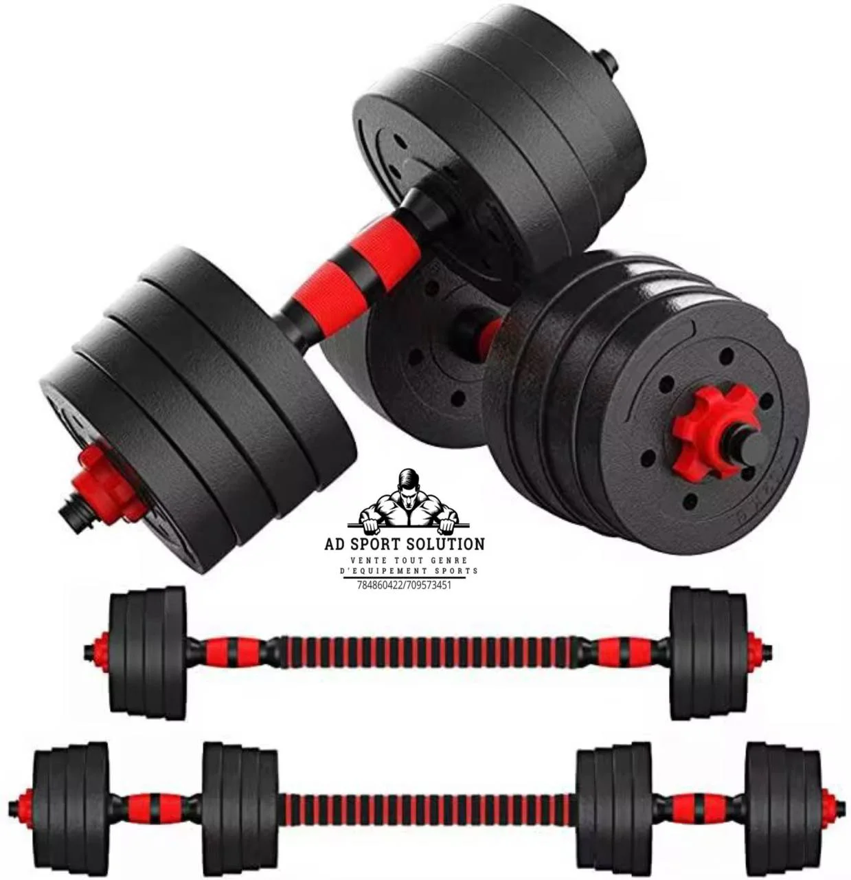 Haltères de musculation avec barre démontable –