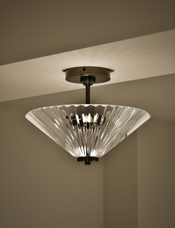 Glass Ribbed Flush Ceiling Light