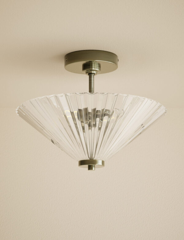 Glass Ribbed Flush Ceiling Light